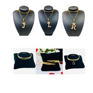 Gold Initial Pendant Necklace Set